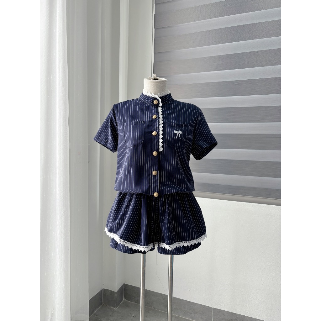 (Có ảnh thật) Jumpsuit nữ váy kẻ cổ tàu phối viền ren cúc đồng đính nơ ngực chun eo phong cách tiểu thư thanh lịch | BigBuy360 - bigbuy360.vn