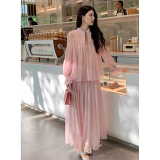 Set 2 chi tiết bánh bèo tiểu thư , chất tơ nhăn xinh xắn màu hồng