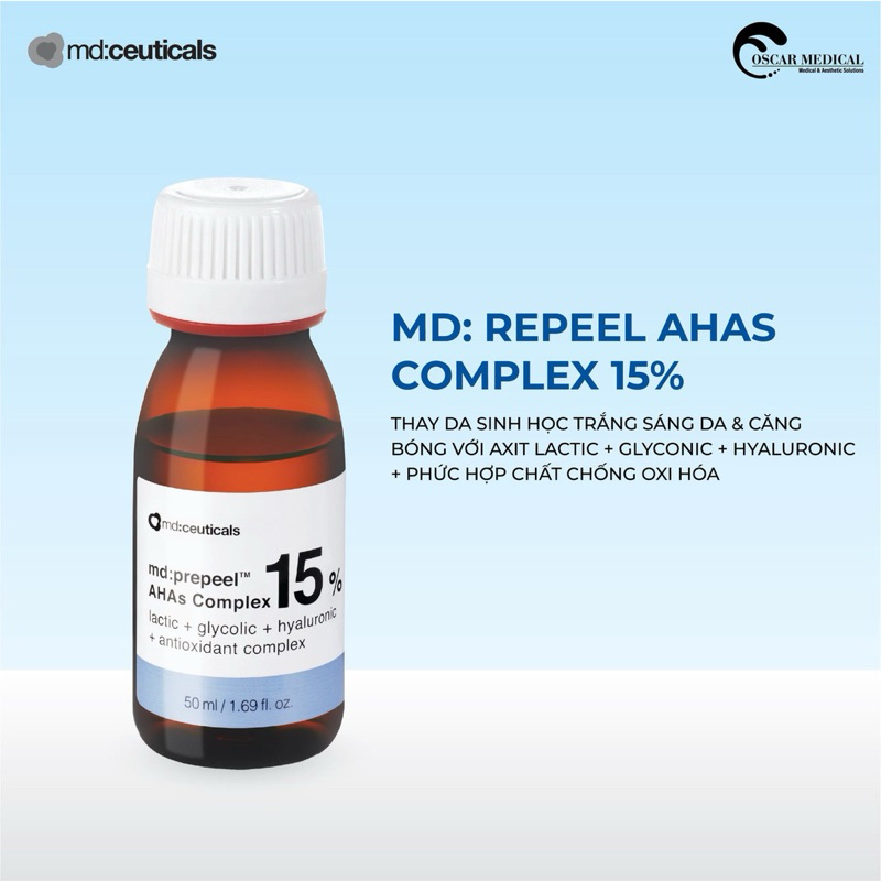[ Chính hãng ] Thay Da Sinh Học Trắng Da Và Căng Bóng MD:Ceuticals MD Prepeel AHAs Complex 15% 50ml