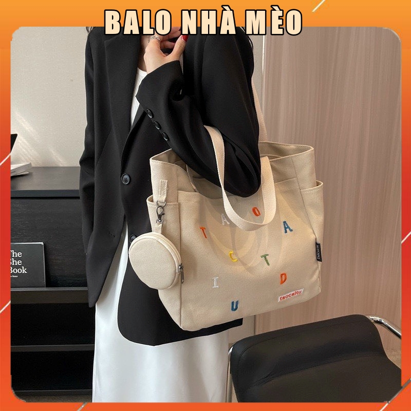 Túi vải Sức Chứa Lớn Đa Năng Tiện Dụng Cho Nữ Thêu Chữ Màu