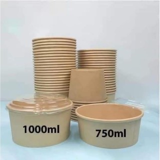  Combo 100 tô giấy nâu Kraft  dung tích 750ml và 1000ml có nắp . 