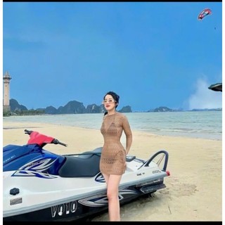 Đầm ren kèm bikini mặc đi biển sexy thiết kế đầm ren lưới ôm body cổ tròn tay dài kèm áo ngực + quần bikini.