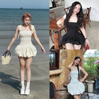[V1.744] Váy Thô 2 Dây Bản To Chun Nhúm Dáng Bí Quai Nơ 3 Màu Có Lót Quần