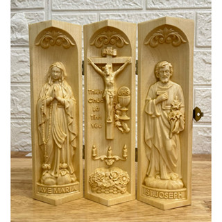 Bộ bàn thờ mini công giáo Đức mẹ Vô nhiễm- Thiên chúa là tình yêu- Thánh Giuse cao 20cm