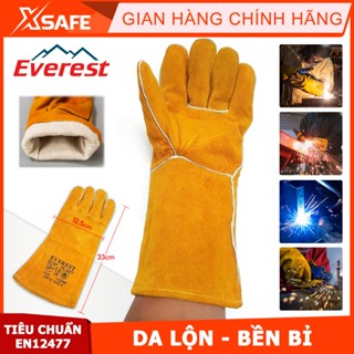  Găng tay da hàn Everest EW14 Bao tay hàn da lộn chống cháy chịu nhiệt tia lửa hàn văng bắn lớp lót chống hầm bí 