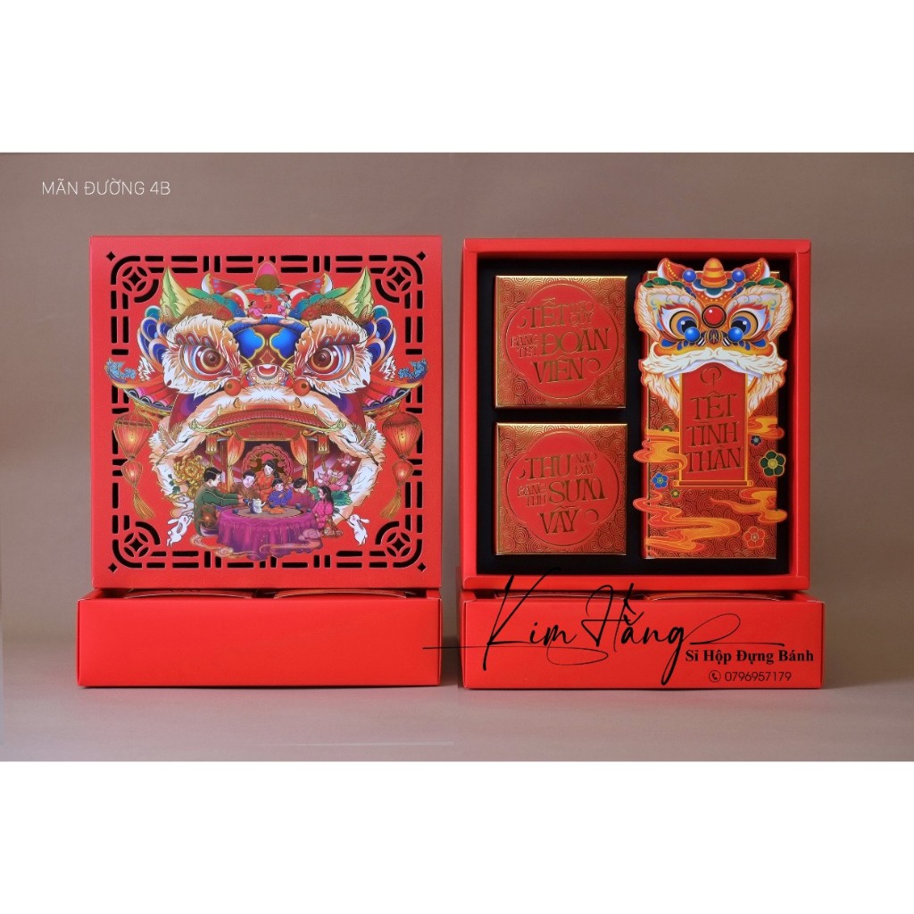 Hộp trung thu 4 bánh Mãn Đường . Hộp đựng bánh trung thu 150gr - 250gr . Hộp đựng bánh trung thu mẫu