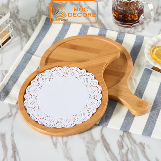 Khay gỗ tròn có tay cầm cmart home, khay tròn gỗ tre đựng thực phẩm, khay pizza decore lựa chọn size