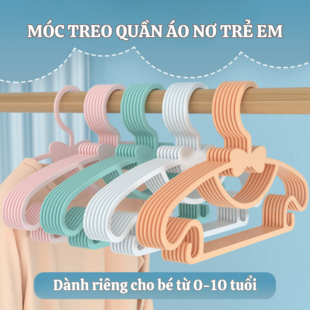 Combo 40 móc quần áo trẻ em thiết kế hình nơ dễ thương , Móc phơi đồ trẻ sơ sinh chất liệu nhựa PP an toàn cho bé