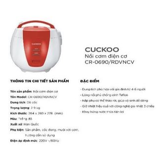 Nồi cơm điện Cuckoo 1.08 lít CR-0690/RDVNCV, công suất 700w