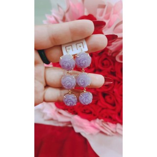 Bông tai hoa mẫu đơn cẩm thach tím thiên nhiên