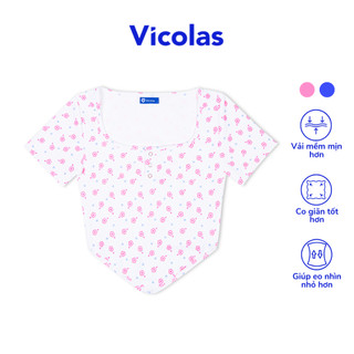 Áo croptop nữ cổ vuông hoa nhí tay ngắn dáng ôm cơ thể Vicolas - VICO17