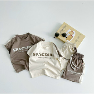 Bộ cotton cộc tay bé trai Bernie in chữ SpaceShip phong cách thể thao. Bộ cộc tay bé trai 8-20kg