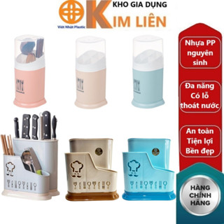 Ống đựng đũa nhựa VIỆT NHẬT 2719+76 - Nắp trong, khe cắm dao, kéo, muỗng - Để bàn quán ăn