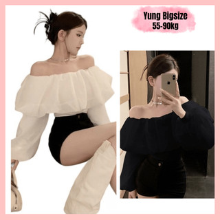 Áo trễ vai Bigsize, áo kiểu bigsize trễ vai tay chuông tiểu thư 55-90kg Yung Bigsize