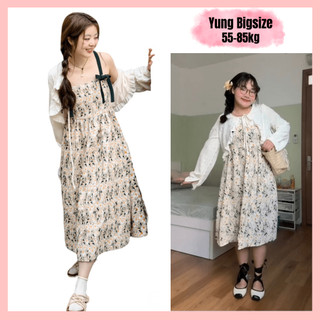Set Bigsize, Set đầm bigsize hoa nhí kèm khoác cardigan 55-85kg Yung bigsize