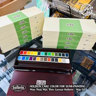 Màu thủy mặc Shin Gansai Holbein Hộp Gỗ - Holbein Cake Color for Sumi Painting