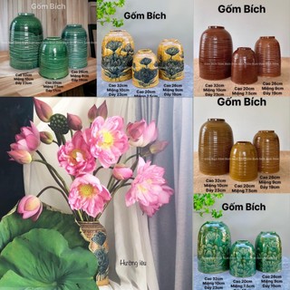 Bình Hoa Lọ Hoa Gốm Dáng Chuông Tổ Ong Men Mát Gốm Sứ Bát Tràng - Gốm Bích