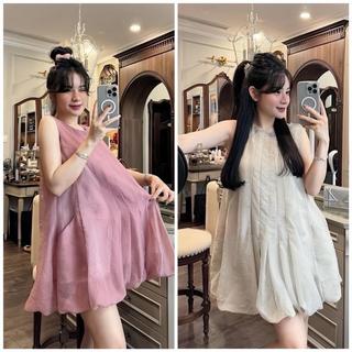 Váy tơ hồng kem babydol 2 lớp thời trang nữ dress