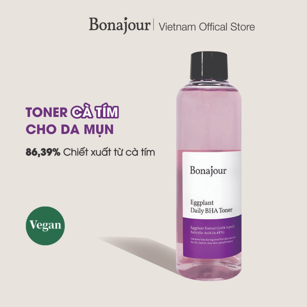 [Bonajour] Toner cà tím BHA loại bỏ bã nhờn, giảm mụn - Eggplant BHA Daily Toner 205ml