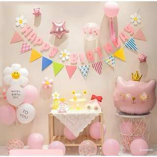 Phụ kiện trang trí sinh nhật chủ đề mèo tone màu pastel phong cách Hàn Quốc siêu đáng yêu