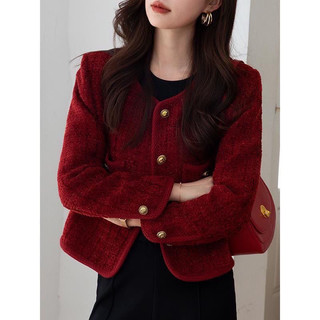 Freeship- áo dạ tweed màu đỏ sang chảnh hàn quốc phom đẹp