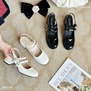 Giày mary jane beeshoes nữ mũi tròn- giày mary jane đế cao 5 phân sẵn màu trắng đen 240228