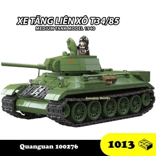 Đồ chơi lắp rắp xe tăng liên xô t34/85, quanguan 100276 medium tank, xếp hình thông minh, mô hình quân sự