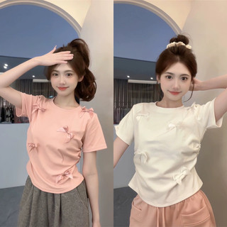 Áo thun babytee vải borip đính nơ 🫶🫶🫶 910 áo thun nữ form rộng Cổ Tròn Retro cotton Hàn Quốc áo thun đính nơ