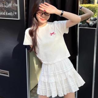 Set baby tee nơ nhỏ mix chân váy đũi trắng peonyb - Bộ đồ bánh bèo tiểu thư hotgirl áo thun phối short skirt phong cách