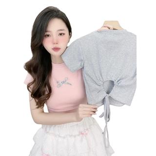 Áo croptop dây lưng may nơ sáng 6 màu peonyb - Thun kiểu nữ dáng ngắn cộc tay bánh bèo hotgirl phong cách hàn quốc đẹp