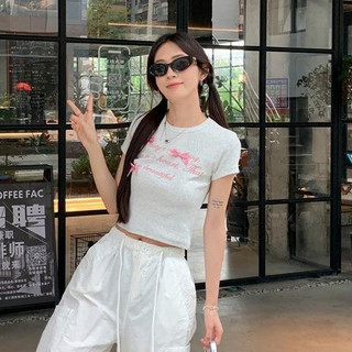 Áo croptop may 3 nơ chữ hồng Beauty peonyb - Thun kiểu dáng ôm body cộc tay bánh bèo hotgirl phong cách hàn quốc đẹp