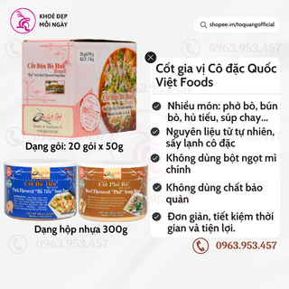 Cốt Hủ Tiếu, Cốt phở bò, Cốt bún bò Huế, Cốt chay Quốc Việt Foods dạng hộp, gói tiện lợi an toàn