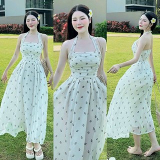 Đầm Hoa Nhí Đi Dạo, dây quàng cổ ( có mút & có lót) kiểu váy dài siêu xinh