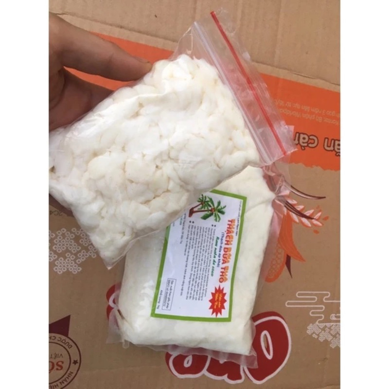 Thạch dừa thô kèm hương vải+ hạt chia Bến tre 200g pha được 8-10 chai thạch dừa