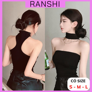  Áo Croptop Nữ RANSHI Phối Dây Chocker Áo Ống Ôm Sát Body Sexy Chất Thun Tăm Lạnh - RA239