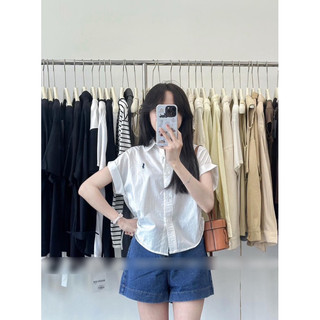 Áo sơ mi cộc thêu ngựa rút eo 2m