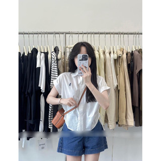 Áo sơ mi cộc thêu ngựa rút eo 2m