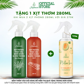 Bình Xịt Phòng Tinh Dầu Sả Chanh, Bạc Hà, Quế, Bạch Đàn Chanh Đuổi Muỗi 280ml Julyhouse Khử Mùi
