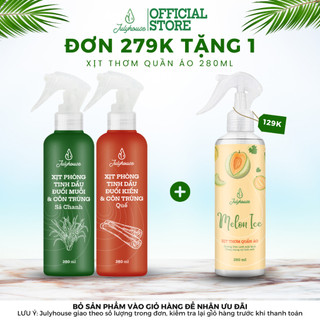 [Bao bì mới] Bình xịt phòng JULYHOUSE 280ml tinh dầu Sả Chanh và Bạc Hà thơm phòng đuổi côn trùng