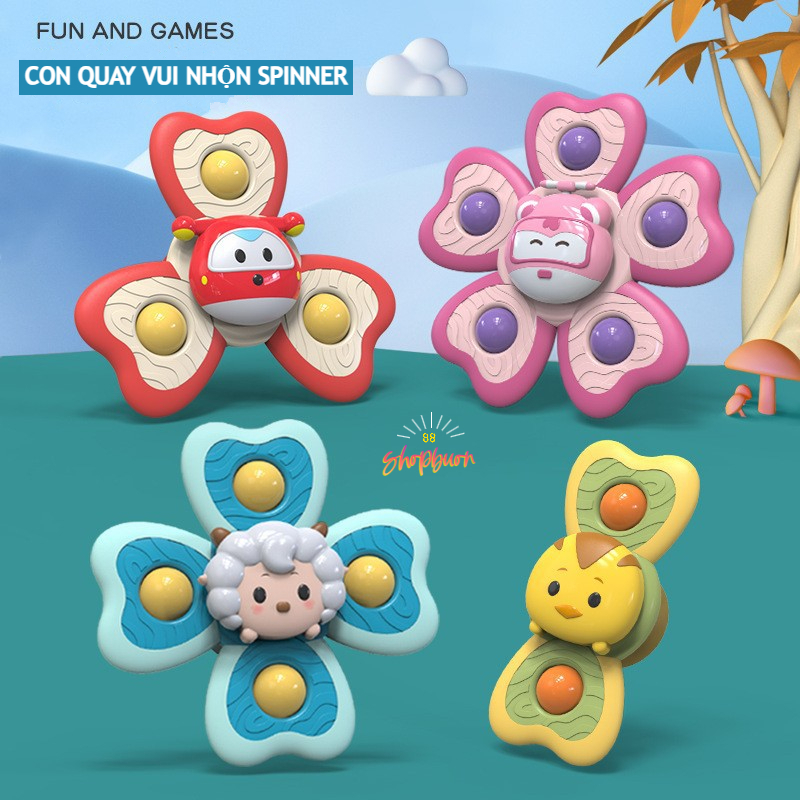 🎡 Con Quay Vui Nhộn Cho Bé SPINNER Gồm 3 Chi Tiết Dễ Thương/ Con Quay Đồ Chơi Chong Chóng Dính Tường
