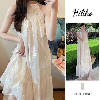 Váy maxi đi biển chất vải voan thêu hoa, phom to đẹp, váy xòe dáng dài cực xinh - Hiliko - Vaymaxi3455_P5K4