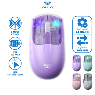 Chuột không dây AULA SC560 3 mode kết nối Bluetooth USB 2.4Ghz và dây Type-C Siêu nhẹ LED Trong Suốt