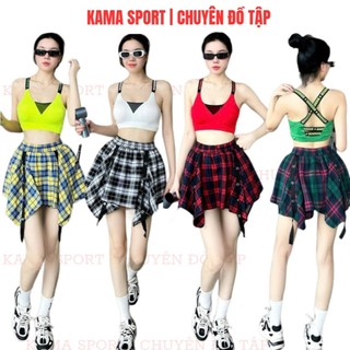 Chân váy thể thao nữ, váy kẻ caro chất mềm chuyên nhảy aerobic, zumba, shuffle dance, đội nhóm