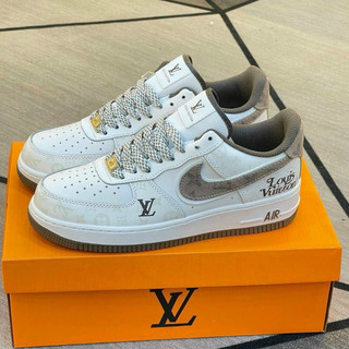 Giày thể thao af_lv sneaker nam nữ đế độn cao 2cm giày đẹp nam nữ màu trắng kem nâu