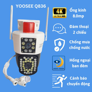 Camera YooSee Q836 2 mắt Xoay 360 Độ 4K siêu nét, Có đèn báo động, Góc rộng - Đàm thoại 2 chiều, phát hiện chuyển động