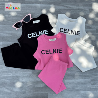 Áo Croptop sát nách bé gái hình in, quần legging đùi cho bé gái cực xinh