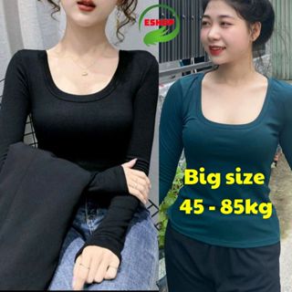 Áo Thun Nữ Tay Dài Cổ Vuông Bigsize ESHOP Áo Dài Tay Nữ Cổ V Trơn Đẹp Dáng Ôm Xinh Dễ Thương MS3003