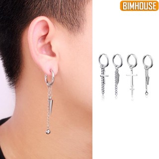 Khuyên tai nam BIMHOUSE, bông tai titan không gỉ tròn dáng dài kiểu sỏ và kẹp không cần bấm lỗ tai (1 chiếc)