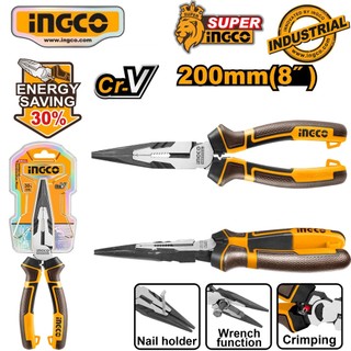 Kìm mũi nhọn mỏ dài cao cấp INGCO 6" 8" kềm thép Cr-V chống rỉ sét tiết kiệm 30% sức lực HHLNP28200