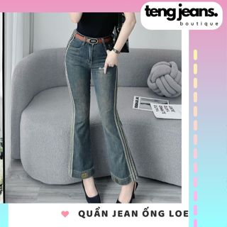 Quần bò jean nữ ống loe lưng cao SS15, Quần jean loe 9 tấc cạp cao co giãn Miu Miu tôn dáng